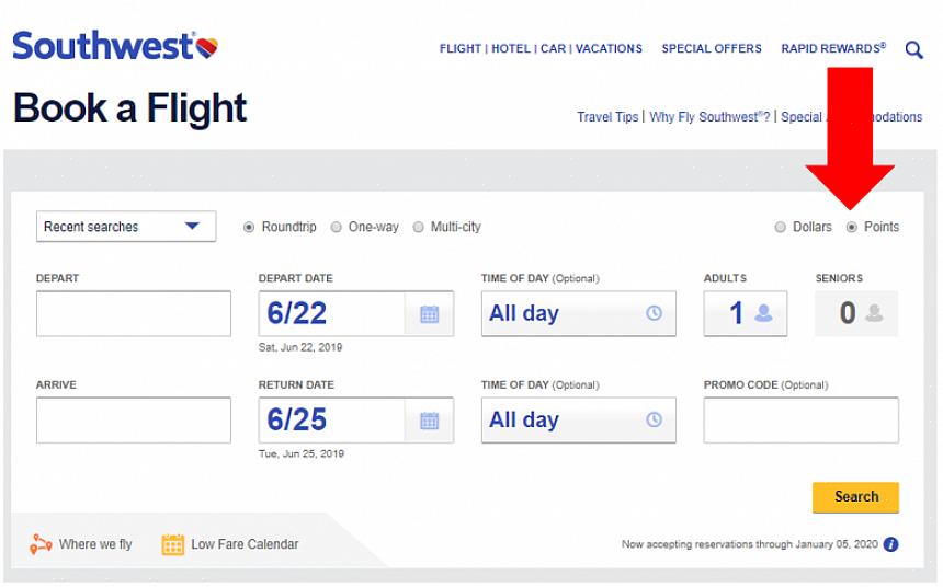 Μόλις φτάσετε στον ιστότοπο της Southwest Airlines