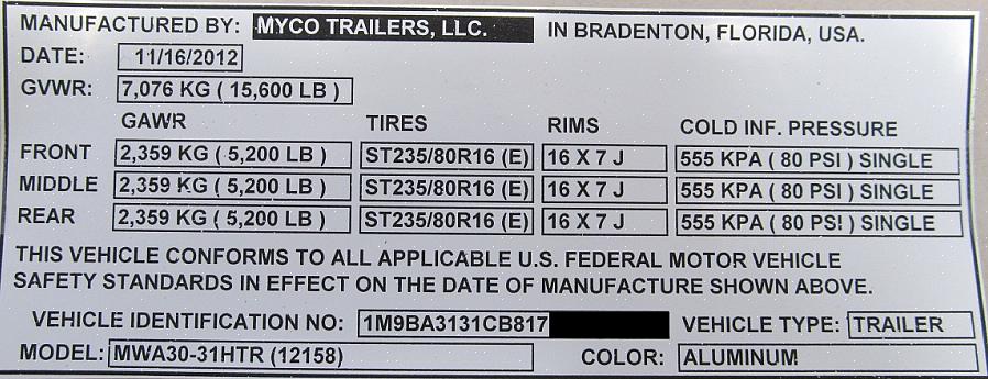 Αυτό που θέλετε να επιβεβαιώσετε είναι εάν το VIN που έχει αποτυπωθεί στο τρέιλερ ταιριάζει με το VIN της