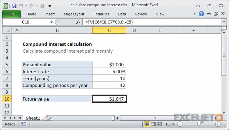 Ο βασικός τύπος Excel για σύνθετο ενδιαφέρον είναι αυτός